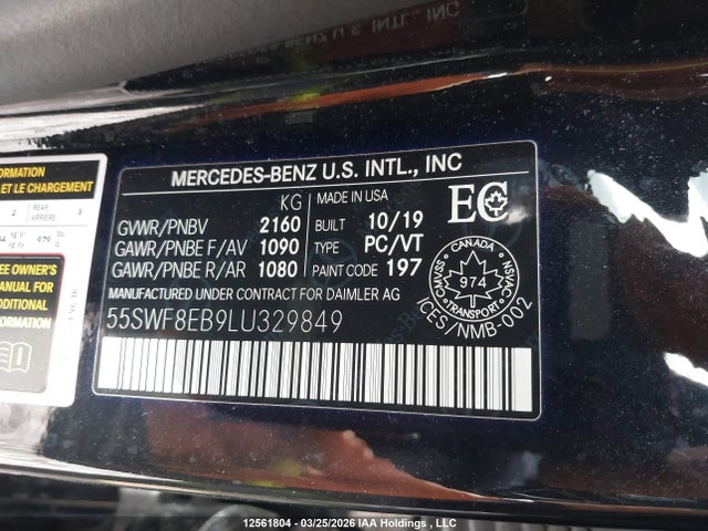12561804 :رقم المزاد ، 55SWF8EB9LU329849 vin ، 2020 Mercedes-benz C 300 4matic مزاد بيع