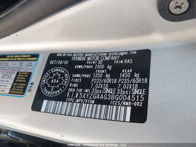 Aukcja sprzedaży 2011 Hyundai Santa Fe, vin: 5XYZG4AG3BG004515, numer aukcji: 12561824