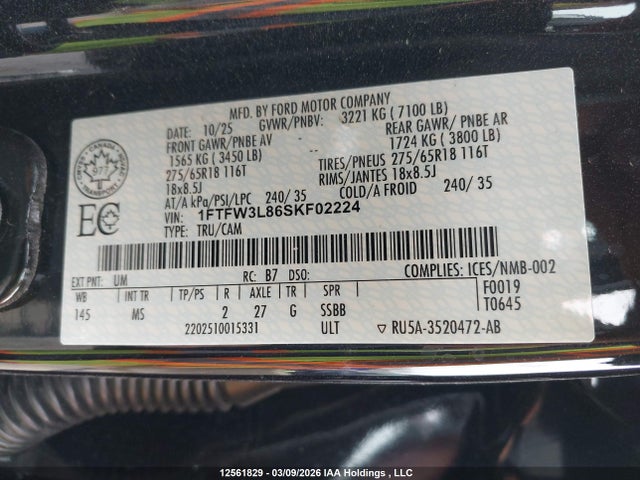 1FTFW3L86SKF02224 Ford F150 Xlt