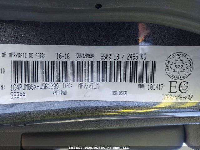 1C4PJMBSXHW561039 Jeep Cherokee Trailhawk