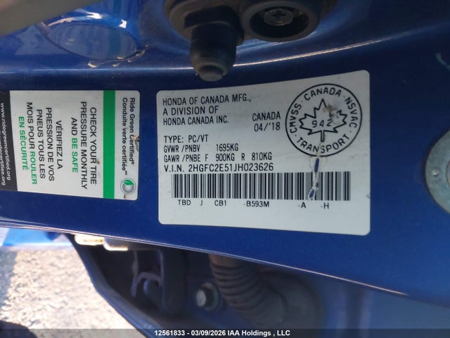 Продажа на аукционе авто 2018 Honda Civic Lx, vin: 2HGFC2E51JH023626, номер лота: 12561833