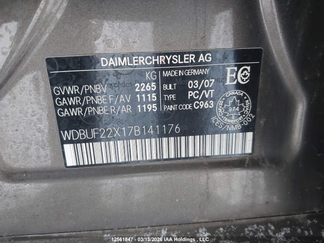12561847 :رقم المزاد ، WDBUF22X17B141176 vin ، 2007 Mercedes-benz E 320 Bluetec مزاد بيع