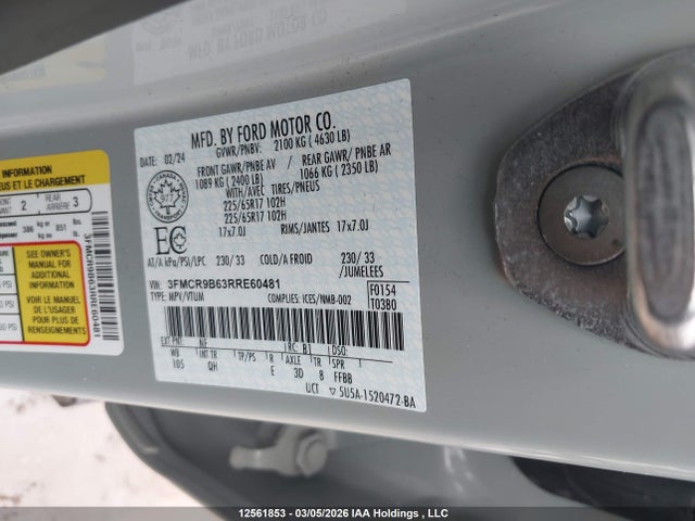 Продажа на аукционе авто 2024 Ford Bronco Sport Big Bend, vin: 3FMCR9B63RRE60481, номер лота: 12561853