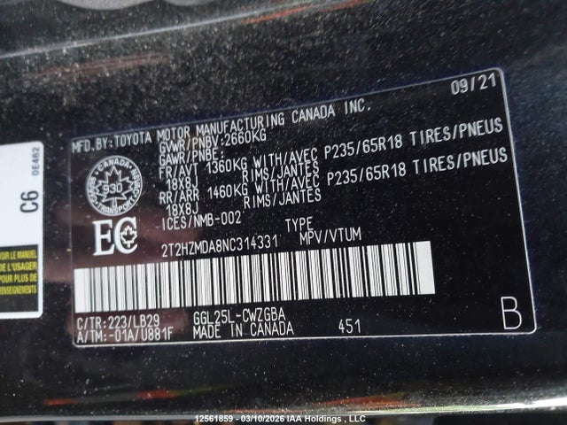 Auction sale of the 2022 Lexus Rx 350, vin: 2T2HZMDA8NC314331, lot number: 12561859