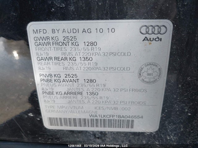 Aukcja sprzedaży 2011 Audi Q5 3.2 Premium, vin: WA1LKCFP1BA046554, numer aukcji: 12561868