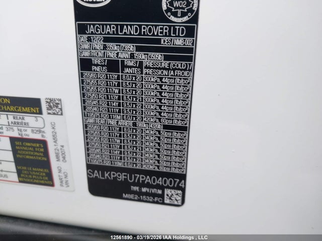 SALKP9FU7PA040074 Land Rover Range Rover P400 Se