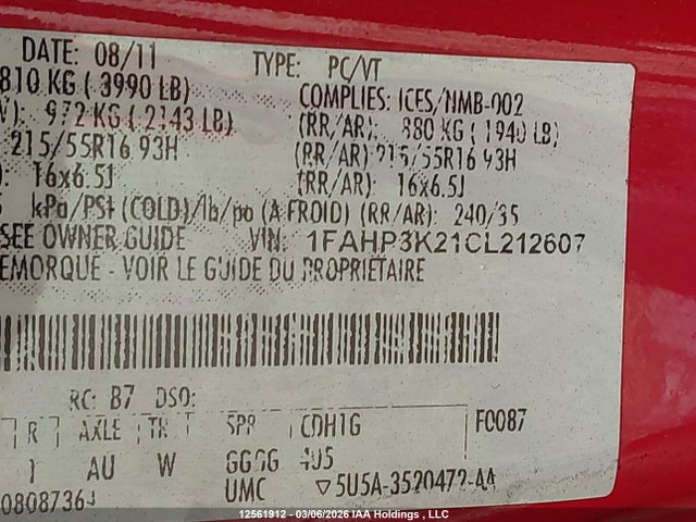 Aukcja sprzedaży 2012 Ford Focus Se, vin: 1FAHP3K21CL212607, numer aukcji: 12561912