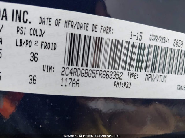 Aukcja sprzedaży 2015 Dodge Grand Caravan Se/sxt, vin: 2C4RDGBG5FR663352, numer aukcji: 12561917