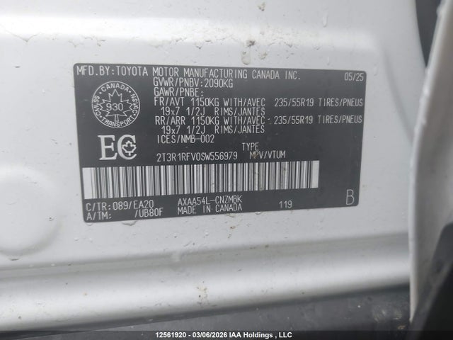 12561920 :رقم المزاد ، 2T3R1RFV0SW556979 vin ، 2025 Toyota Rav4 Xle/xle Premium مزاد بيع