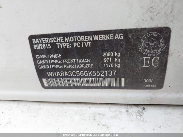 Aukcja sprzedaży 2016 Bmw 320i Xdrive, vin: WBA8A3C56GK552137, numer aukcji: 12561925