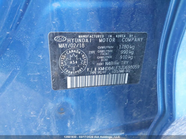 KMHD84LF3JU698059 Hyundai ELANTRA GL