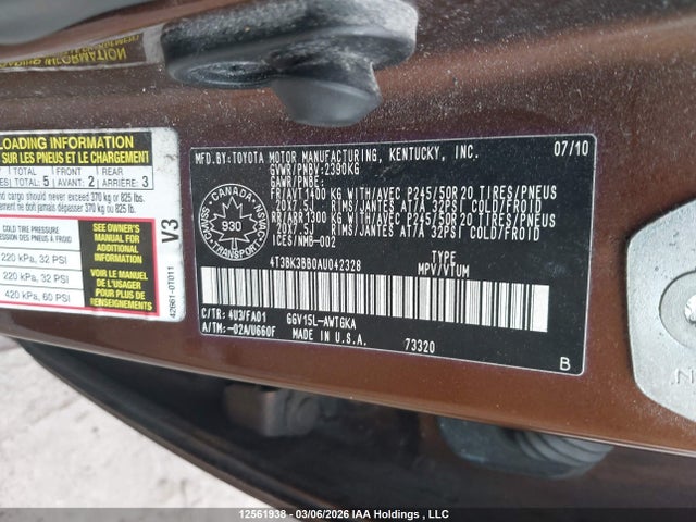 Aukcja sprzedaży 2010 Toyota Venza, vin: 4T3BK3BB0AU042328, numer aukcji: 12561938