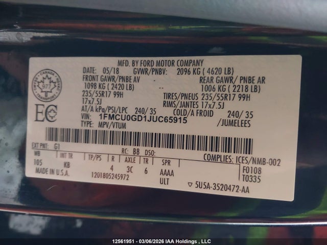Ford ESCAPE SE 2018 1FMCU0GD1JUC65915 Image 9