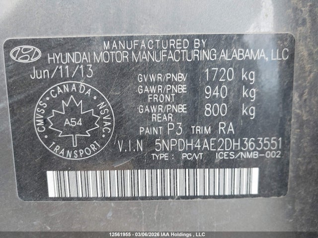 Продаж на аукціоні авто 2013 Hyundai Elantra L, vin: 5NPDH4AE2DH363551, номер лоту: 12561955