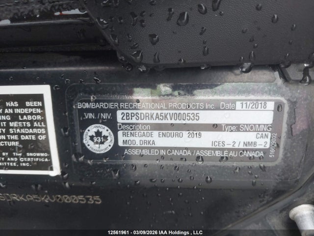 2019 Skidoo  მანქანა იყიდება აუქციონზე, vin: 2BPSDRKA5KV000535, აუქციონის ნომერი: 12561961
