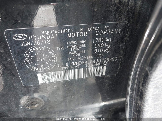 KMHD84LF4JU726290 Hyundai Elantra Sel/value/limited