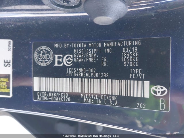 5YFB4RBE6LP001299 Toyota Corolla