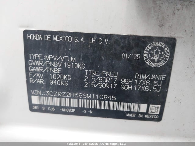 3CZRZ2H56SM110845 Honda HR-V SPORT