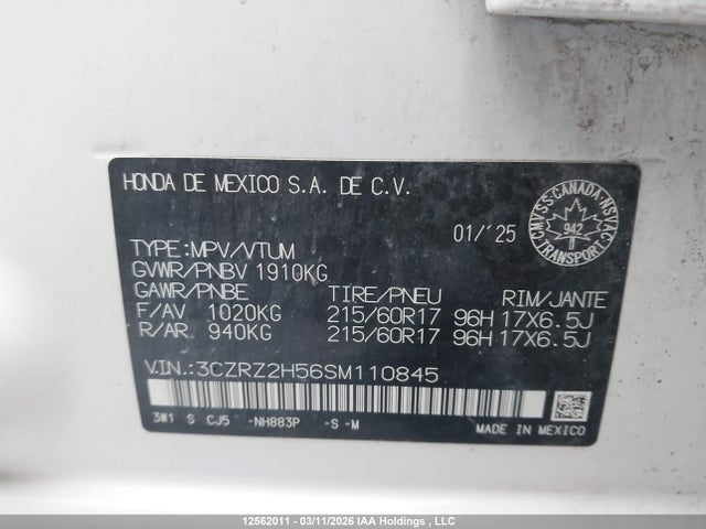 3CZRZ2H56SM110845 Honda HR-V SPORT