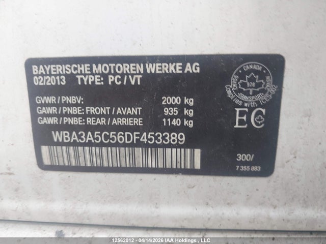 12562012 :رقم المزاد ، WBA3A5C56DF453389 vin ، 2013 Bmw 328 I مزاد بيع