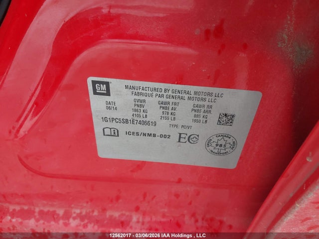 Продажа на аукционе авто 2014 Chevrolet Cruze 1lt, vin: 1G1PC5SB1E7406619, номер лота: 12562017