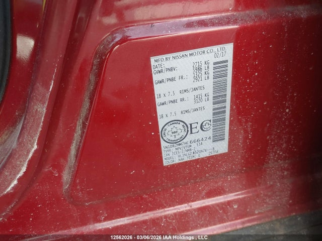 5N1DR2MM7HC666424 Nissan Pathfinder S/sv/sl/platinum