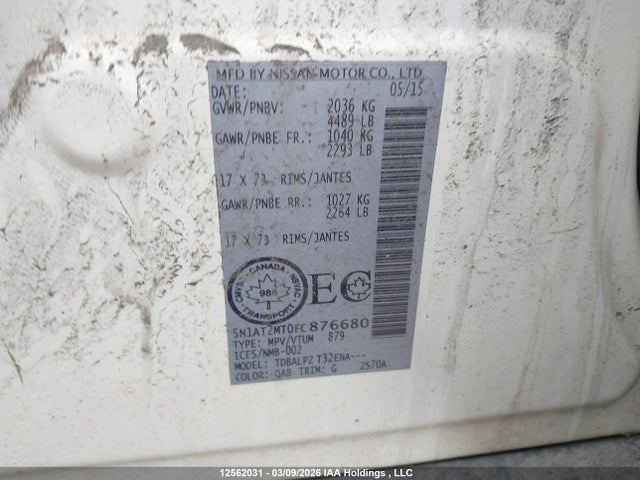 Aukcja sprzedaży 2015 Nissan Rogue S/sv, vin: 5N1AT2MT0FC876680, numer aukcji: 12562031