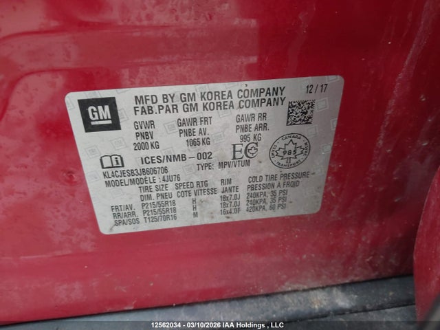 Aukcja sprzedaży 2018 Buick Encore Preferred, vin: KL4CJESB3JB606706, numer aukcji: 12562034