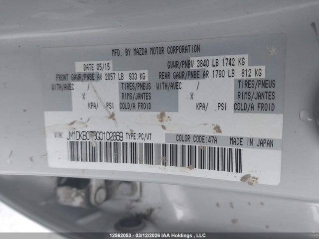 Aukcja sprzedaży 2016 Mazda Cx-3 Gs, vin: JM1DKBC73G0102869, numer aukcji: 12562053