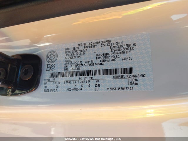 Aukcja sprzedaży 2024 Ford F-150 Stx, vin: 1FTFX2L50RKE76503, numer aukcji: 12562066