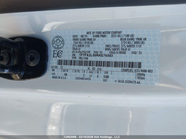 Aukcja sprzedaży 2024 Ford F-150 Stx, vin: 1FTFX2L50RKE76503, numer aukcji: 12562066
