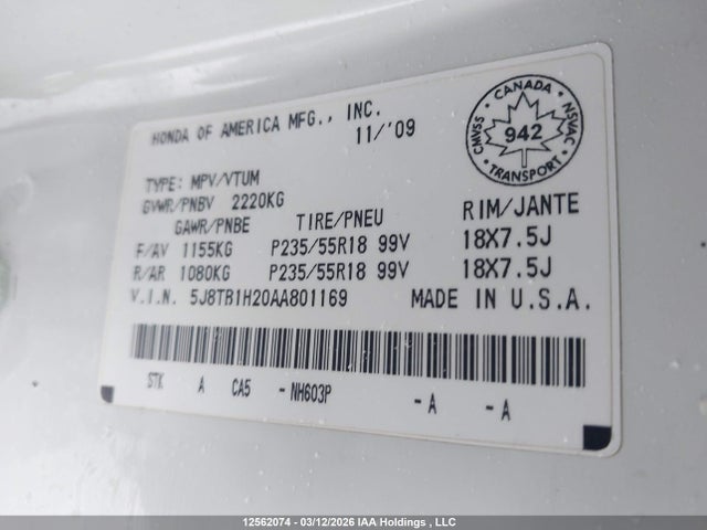 Aukcja sprzedaży 2010 Acura Rdx, vin: 5J8TB1H20AA801169, numer aukcji: 12562074