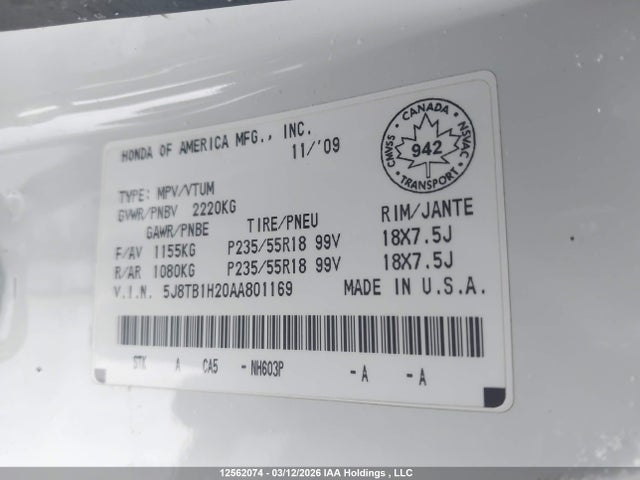 Aukcja sprzedaży 2010 Acura Rdx, vin: 5J8TB1H20AA801169, numer aukcji: 12562074