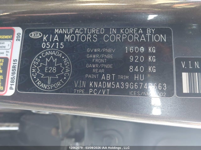 12562079 :رقم المزاد ، KNADM5A39G6740663 vin ، 2016 Kia Rio Lx مزاد بيع
