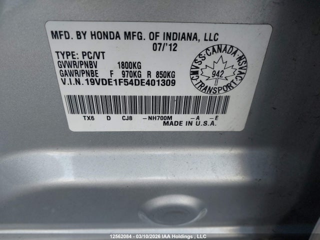 2013 Acura Ilx მანქანა იყიდება აუქციონზე, vin: 19VDE1F54DE401309, აუქციონის ნომერი: 12562084