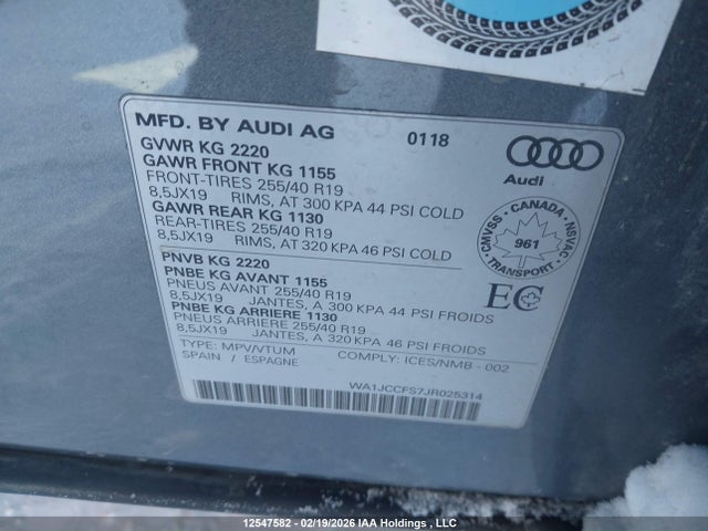 Aukcja sprzedaży 2018 Audi Q3 2.0t Progressiv, vin: WA1JCCFS7JR025314, numer aukcji: 12547582