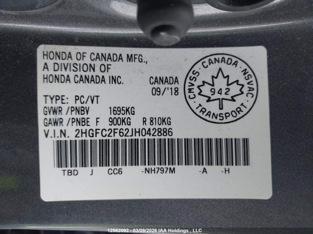 2HGFC2F62JH042886 Honda Civic Lx