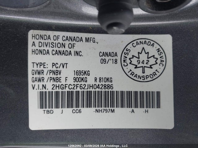 2HGFC2F62JH042886 Honda Civic Lx