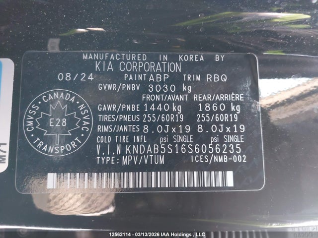 Продаж на аукціоні авто 2025 Kia Ev9 Wind Rwd, vin: KNDAB5S16S6056235, номер лоту: 12562114