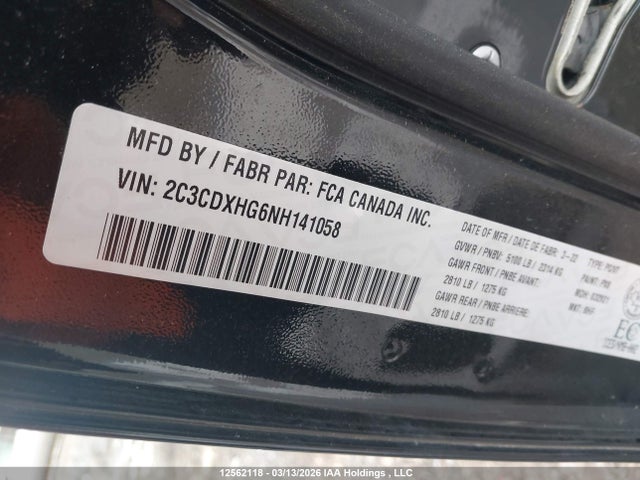 2C3CDXHG6NH141058 Dodge CHARGER GT
