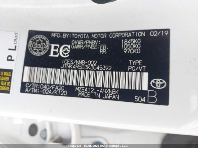 JTNK4RBE3K3045392 Toyota Corolla