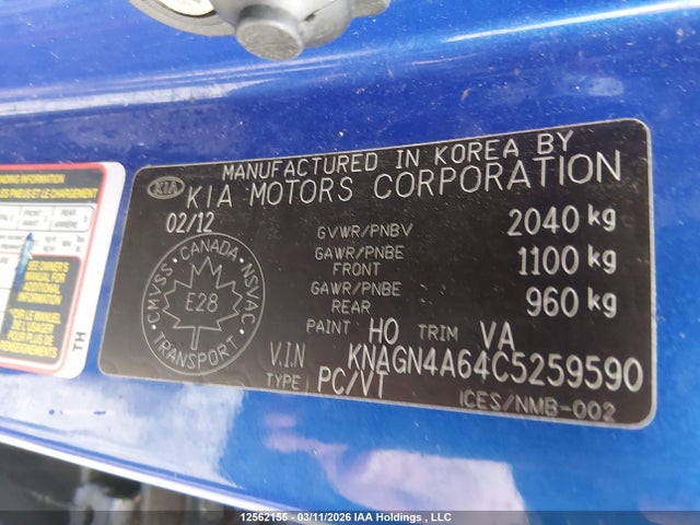 2012 Kia Optima Ex მანქანა იყიდება აუქციონზე, vin: KNAGN4A64C5259590, აუქციონის ნომერი: 12562155