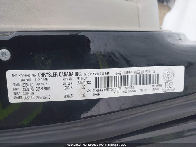 12562163 :رقم المزاد ، 2D8HN44H48R772712 vin ، 2008 Dodge Grand Caravan Se مزاد بيع