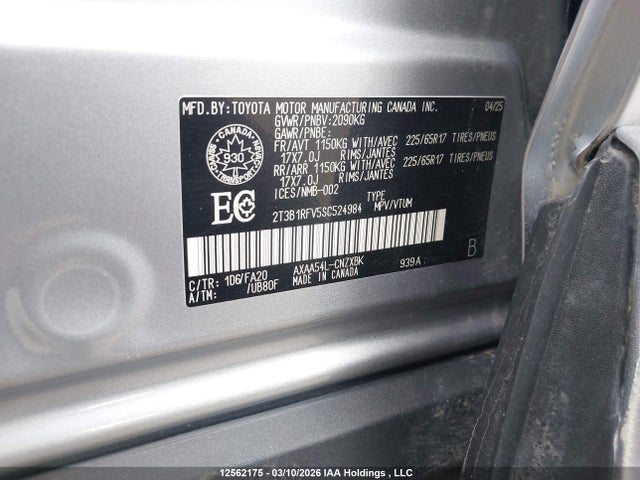 Aukcja sprzedaży 2025 Toyota Rav4 Le, vin: 2T3B1RFV5SC524984, numer aukcji: 12562175