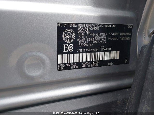 Aukcja sprzedaży 2025 Toyota Rav4 Le, vin: 2T3B1RFV5SC524984, numer aukcji: 12562175