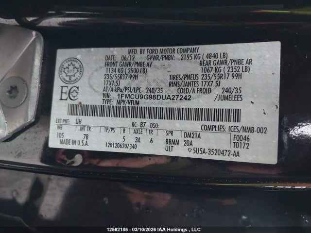 Продаж на аукціоні авто 2013 Ford Escape Se, vin: 1FMCU9G98DUA27242, номер лоту: 12562185