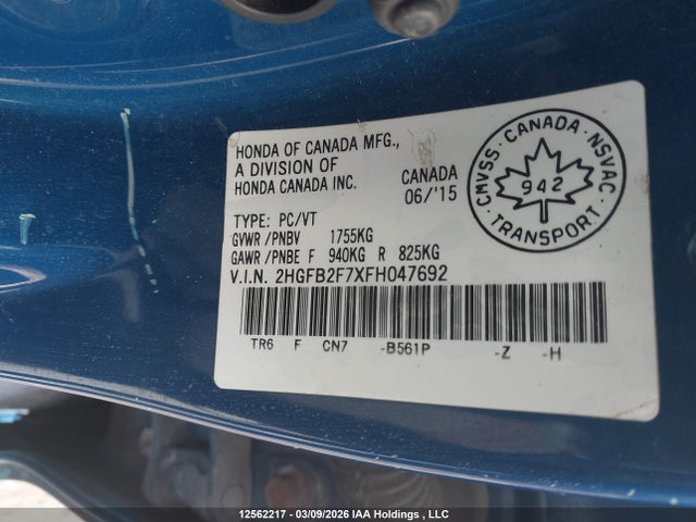 2015 Honda Civic მანქანა იყიდება აუქციონზე, vin: 2HGFB2F7XFH047692, აუქციონის ნომერი: 12562217