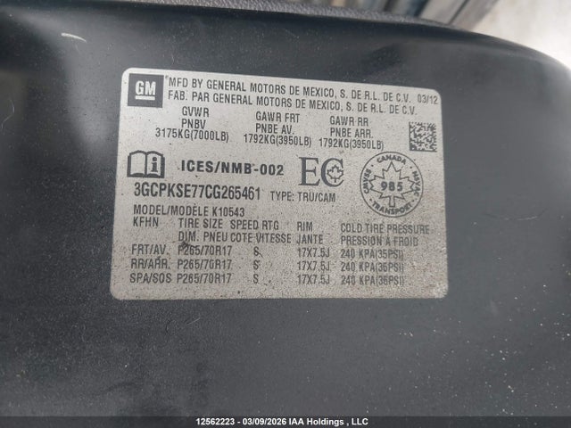 Aukcja sprzedaży 2012 Chevrolet Silverado 1500, vin: 3GCPKSE77CG265461, numer aukcji: 12562223