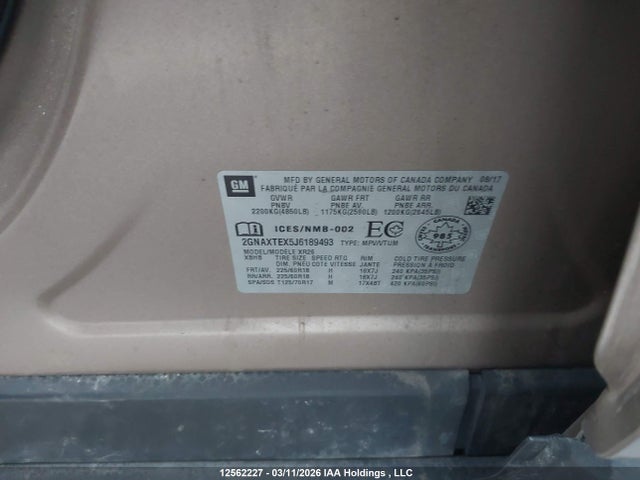 Продаж на аукціоні авто 2018 Chevrolet Equinox, vin: 2GNAXTEX5J6189493, номер лоту: 12562227