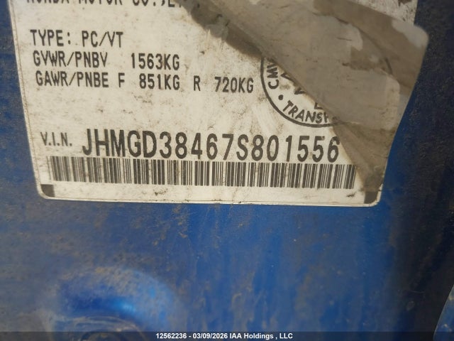 Продаж на аукціоні авто 2007 Honda Fit, vin: JHMGD38467S801556, номер лоту: 12562236